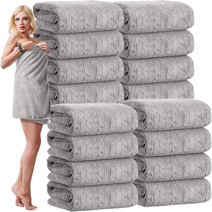 SmoothNovelty 16 Pack Microfiber Bath Towels Bulk 27'' x 60'' Oversized Size by SmoothNovelty