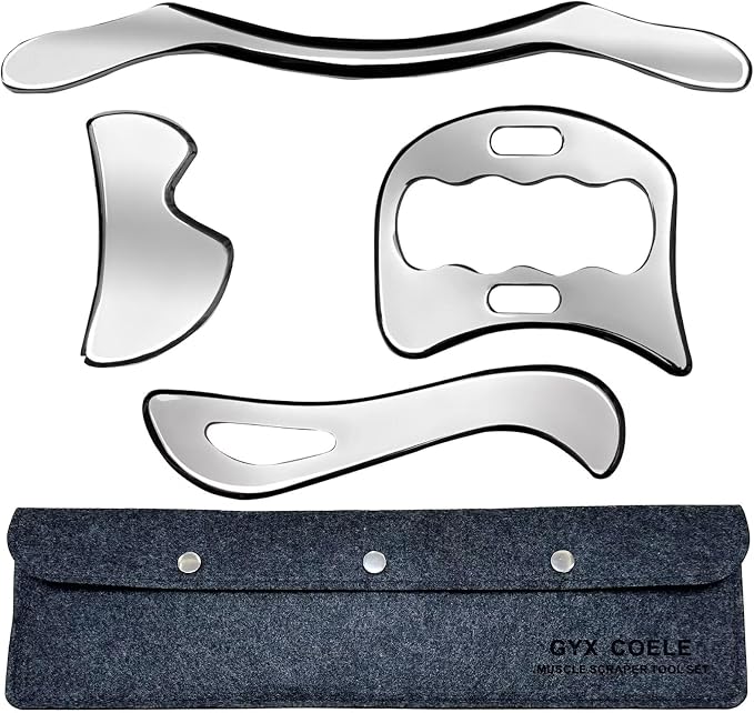 4 in 1 Stainless Steel Muscle Scraper Tools Set, Gua Sha Massage Scraper by GYXCOELEIASTMTOOL