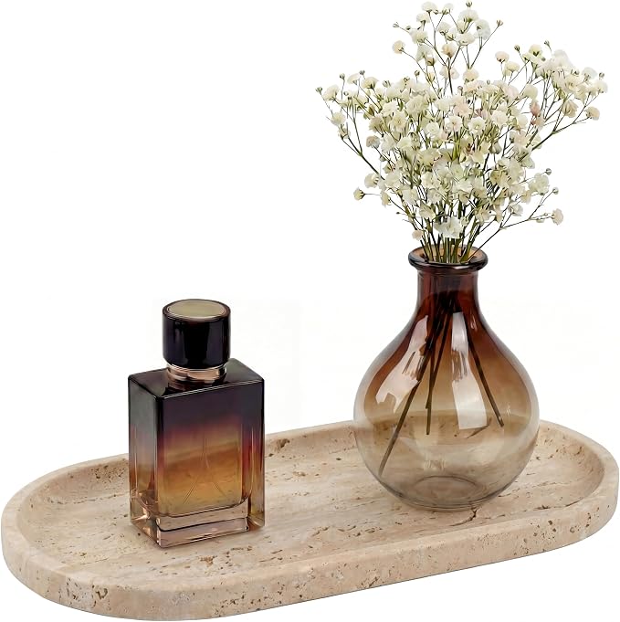 YKAJO Oval Real Marble Tray for Bathroom Kitchen Counter Stone Decorative by YKAJO