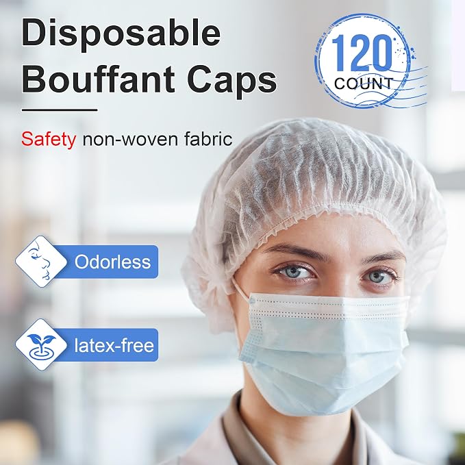 TaShow 120 Pcs Disposable Bouffant Caps, 21 Inches Hair Nets - Image 2