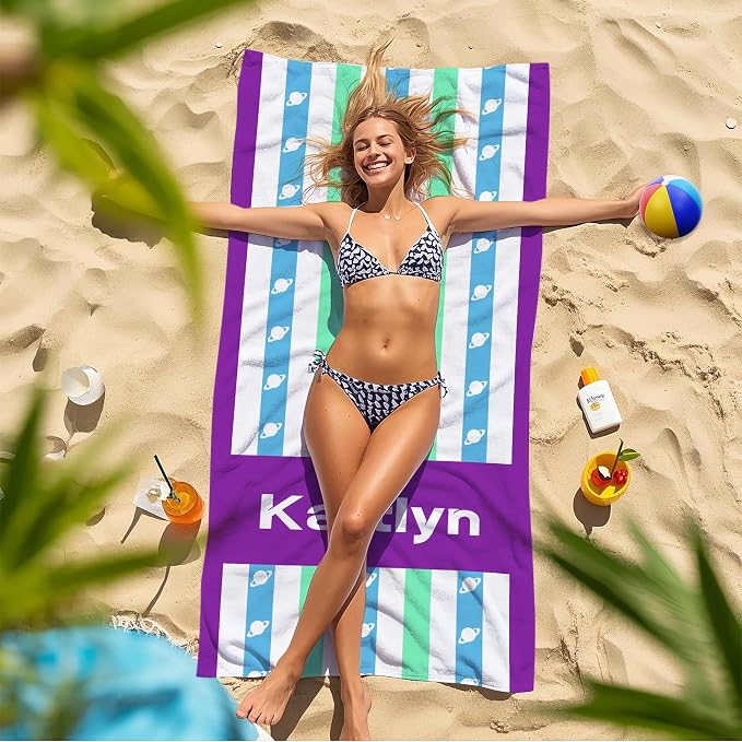 JML Custom Beach Towel with Name, Personalized Microfiber Beach Towel with Name - Image 7
