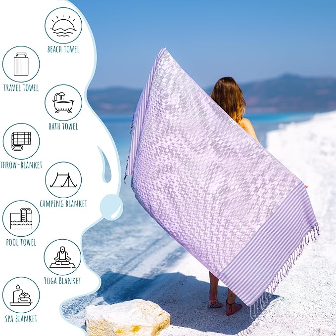 RRay Silver Turkish Beach Towel – 100% Turkish Cotton 40"x71" Quick Dry - Image 4