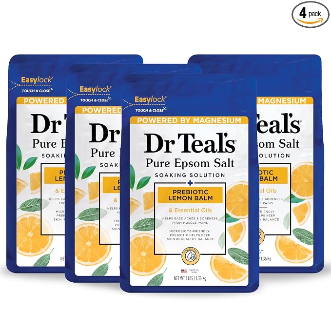Dr Teal's Pure Epsom Magnesium Salt Soak, Prebiotic Lemon Balm & Essential Oil by DrTeals