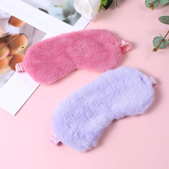 2 Pcs Plush Eye Mask Soft Sleeping Blindfold Eye Cover Comfortable Furry Faux - Image 4