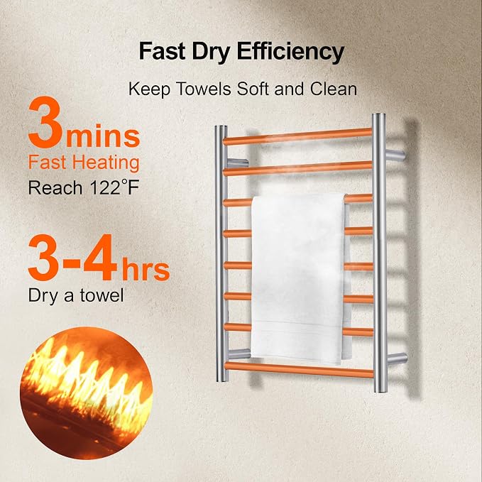 Towel Warmer Bathroom Wall Mounted Drying Rack Plug-in Electric Heated Towel - Image 4