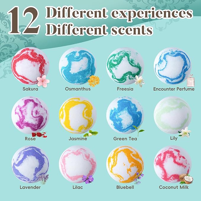 Bath Bombs for Women Gift Set, 12 Pack Organic & Natural Bath Bombs Gift Set - Image 2