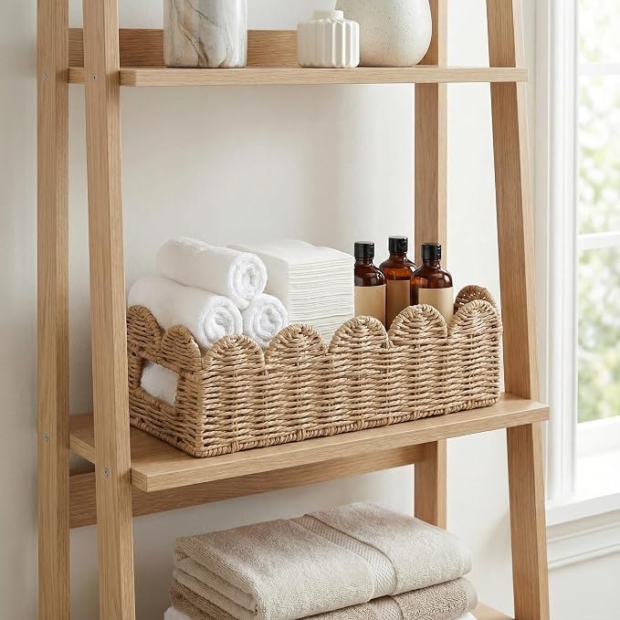 Scalloped Khaki Toilet Tank Basket - Image 9