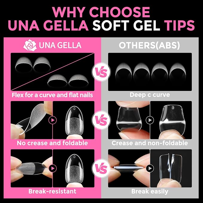 UNA GELLA Medium Oval Fake Nails Pre-shape 216pcs Round Gel Nail Tips Press on - Image 6