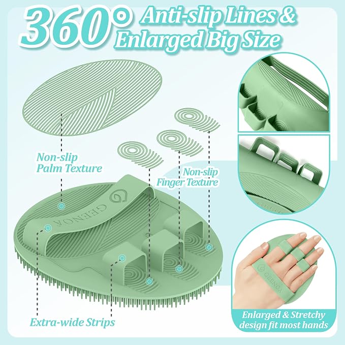 Silicone Back & Face Scrubber & Bath Glove Set 3PCS, 13.4'' Gentle Back Scrubber - Image 6