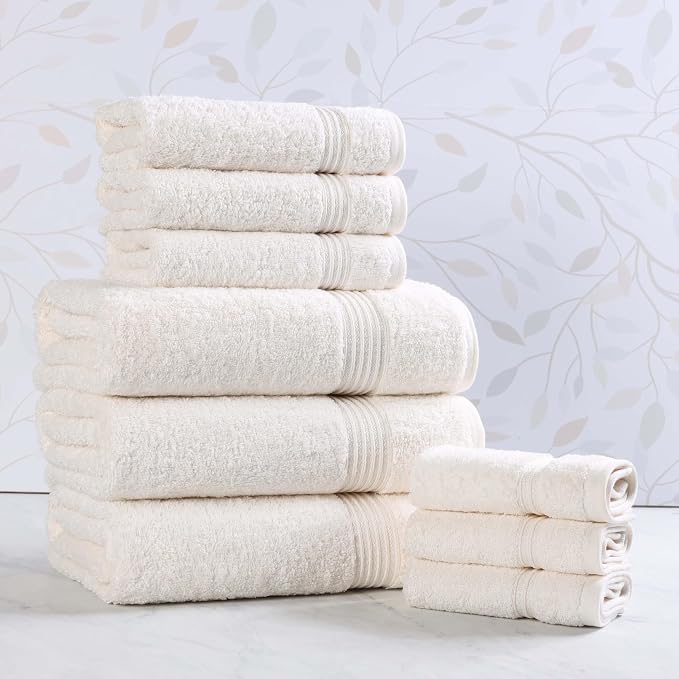 Superior Egyptian Cotton 9-Piece Towel Set, Guest Bath Decor Essentials by SUPERIOR