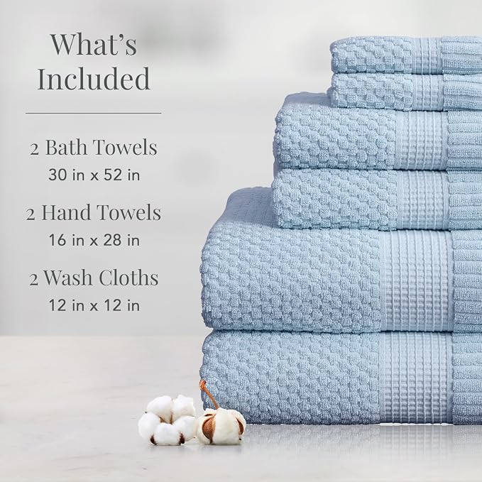 NY Loft 100% Cotton Towel Set 6 Piece | Super Soft & Absorbent Quick-Dry 2 Bath - Image 2