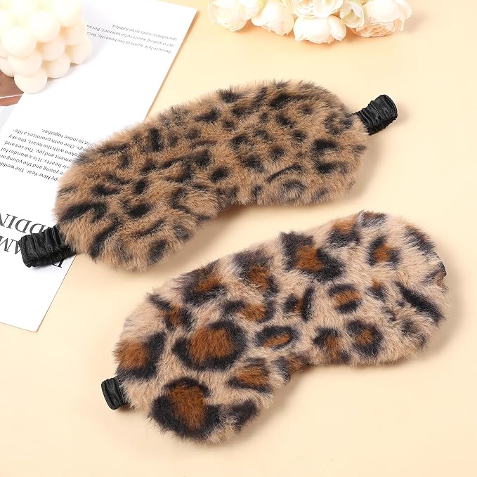 2 Pcs Plush Leopard Eye Mask Soft Sleeping Blindfold Eye Cover Comfortable - Image 3