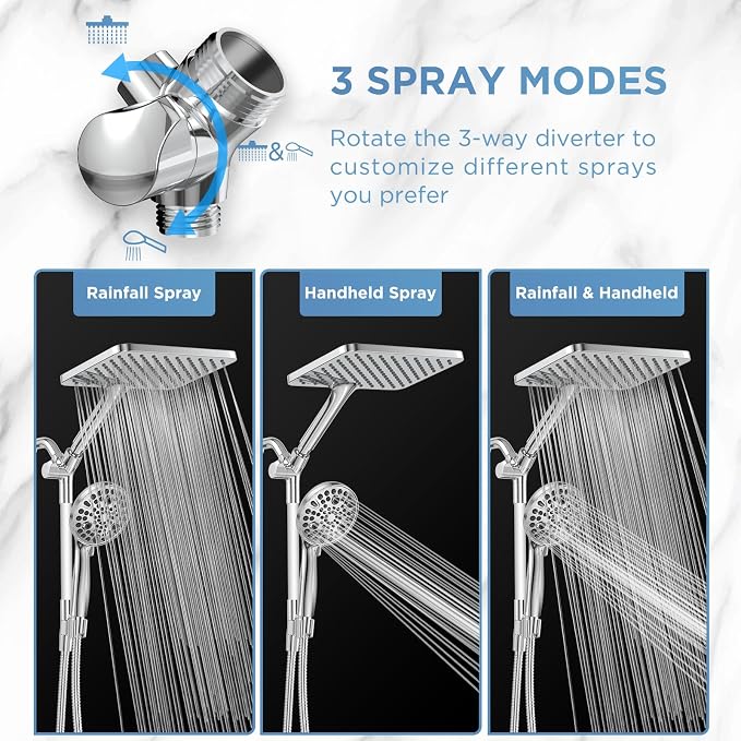 Dual Handheld Shower Head Combo, 2-in-1 Rain Shower Heads System Wide Rainfall - Image 6