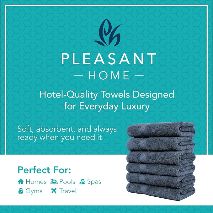 Pleasant Home Bath Towels Set of 6 100% Cotton, 515 GSM | Lightweight, Soft & - Image 2