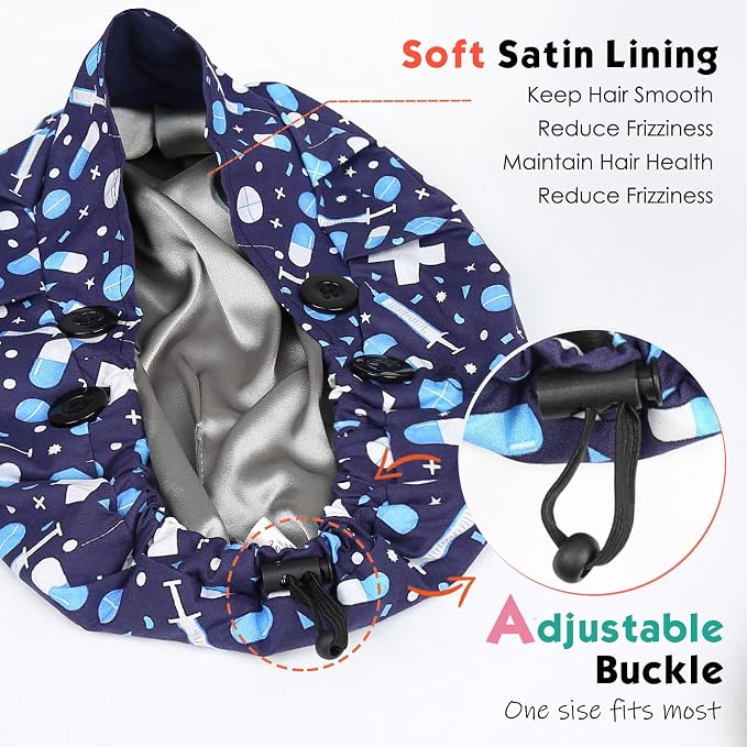 2 Pack Satin Lined Bouffant Scrub Caps - Image 3
