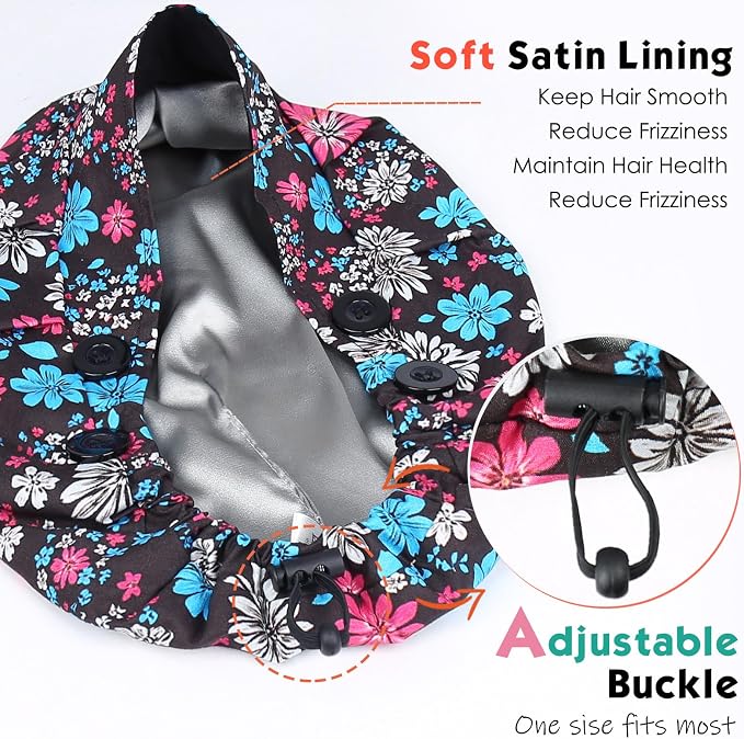 2 Pack Satin Lined Bouffant Scrub Caps - Image 3