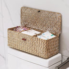 Seagrass Storage Basket with Lid Rectangular Small Woven Shelf Baskets with - Image 8
