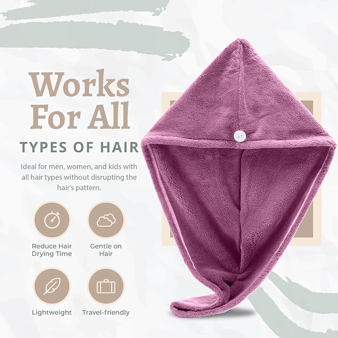 Microfiber Hair Towel Wrap, Hair Turban Towel Super Absorbent Twist Turban Dry - Image 3