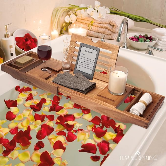 Temple Spring Acacia Wood Bathtub Tray Caddy - Image 7