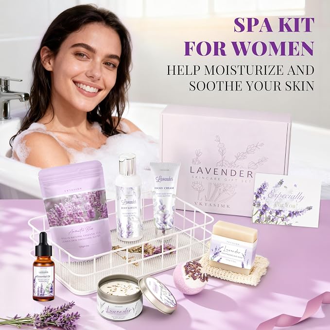 Gifts for Women, Lavender Bath and Body Gift Basket Relaxing Spa Self Care Gift - Image 7