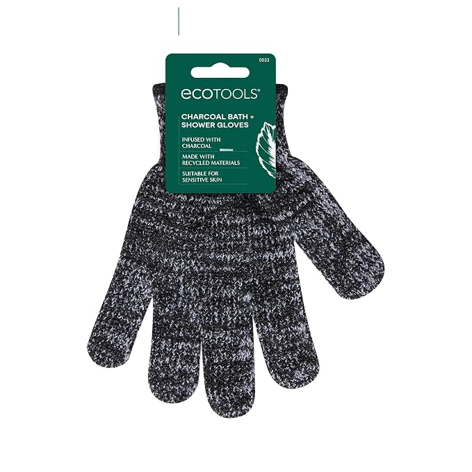 EcoTools Charcoal Bath + Shower Gloves, Exfoliating Gloves Remove Dead Skin & by EcoTools