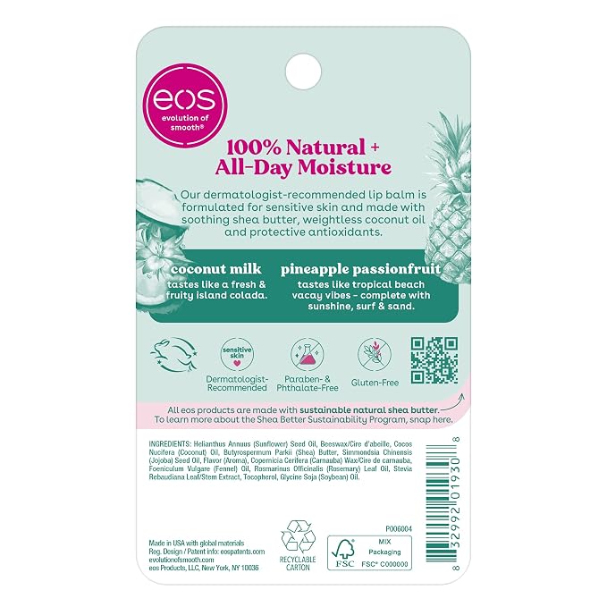 eos 100% Natural Lip Balm- Coconut Milk and Pineapple Passionfruit, All-Day - Image 7