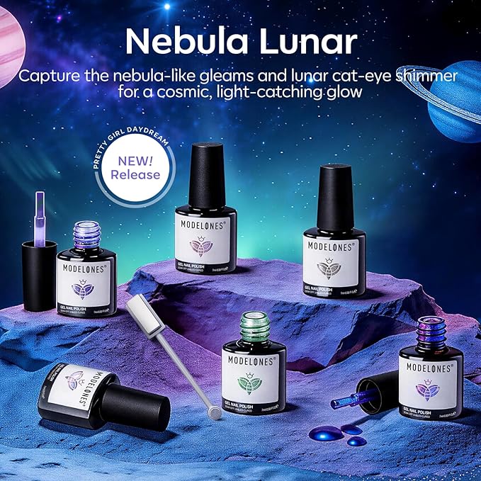 modelones Cat Eye Gel Nail Polish Set, 6 Colors Aurora Galaxy Pearlescent 9D - Image 2