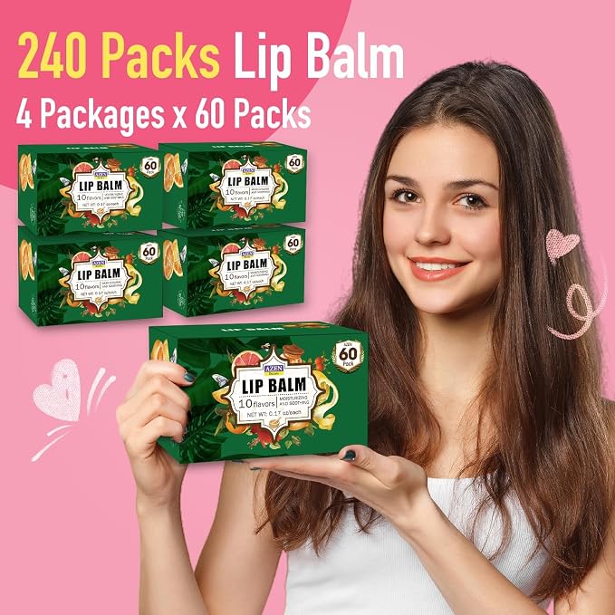 AZEN 240 Pack Lip Balm, Natural Lip Balm Bulk, Lip Care Product, Moisturizing - Image 6