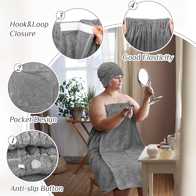 Tigeen Plus Size Towel Wrap for Women Spa Robe Set - Image 3
