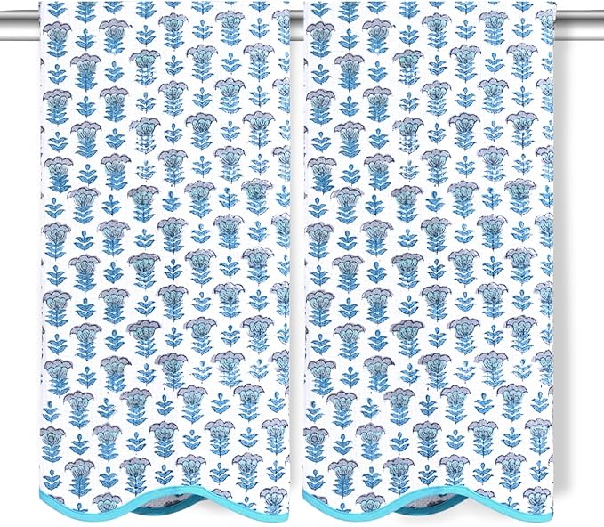 Ridhi Block Print Aquamarine Blue Cotton Spa Towel 27"x54" Set of 2 Handmade by Ridhi