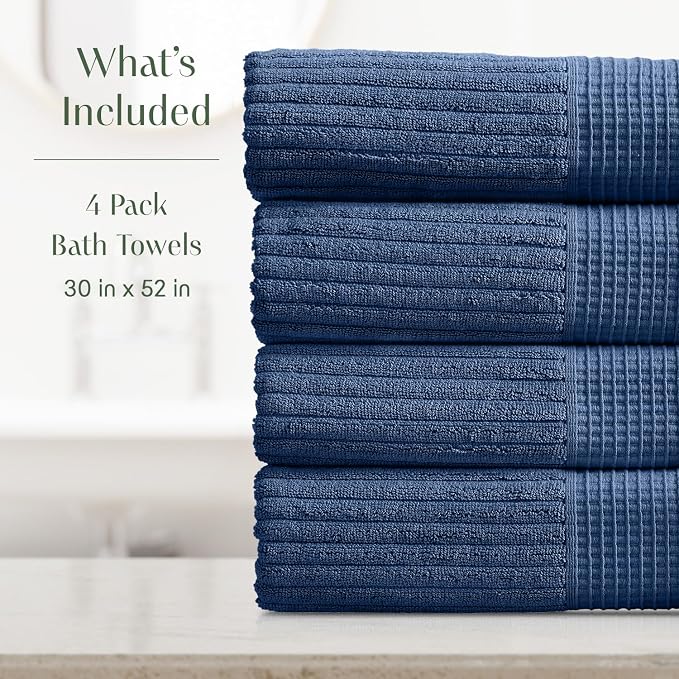 Springtree Home 100% Cotton Bath Towel Set of 4 | Super Soft & Absorbent - Image 2
