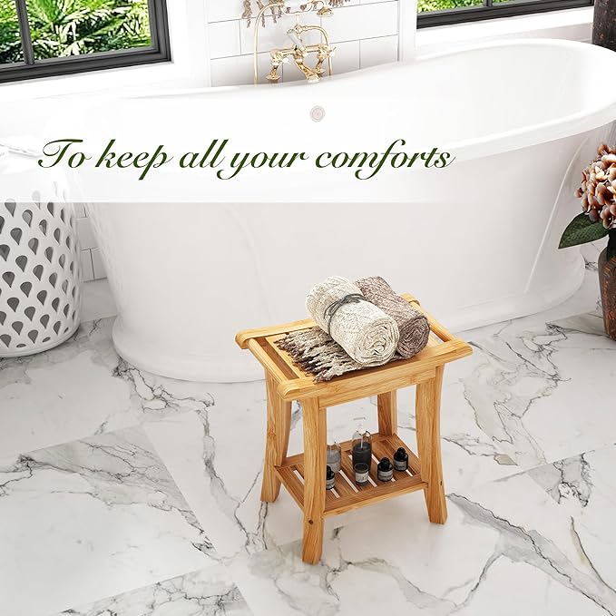 Unibambou Bamboo Shower Bench Inside Shower Stool - Image 2
