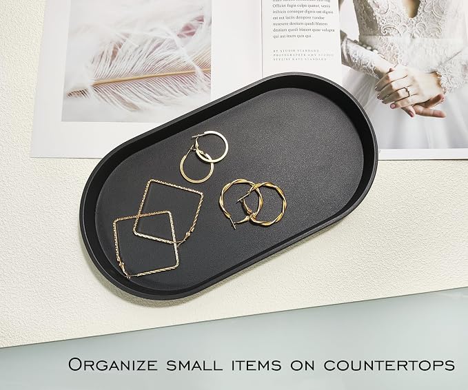 Black Small Tray, Oval Tray for Kitchen Counter, Bathtub Bathroom Vanity Items - Image 4