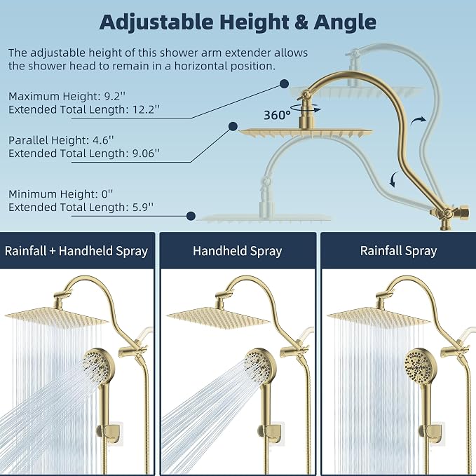 Hibbent All Metal CUPC Certified Shower Head, Handheld Showerhead Combo - Image 6