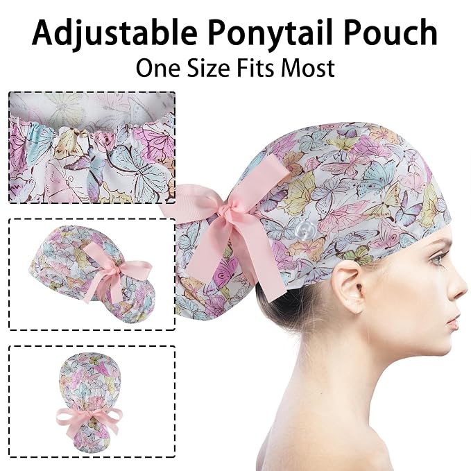 Scrub Caps Women Bouffant Scrub Hats Caps Nurses, Adjustable Working Cap - Image 4