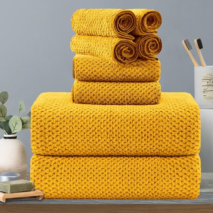 Hailea 8-Piece Yellow Bath Towels Set, 2 Oversized Large Bath Towels Sheet by Hailea