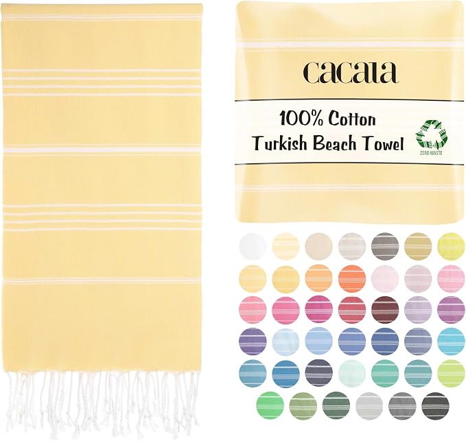 Cacala Lightweight and Thin Turkish Beach Towel 100% Cotton Sand-Free and by CACALA