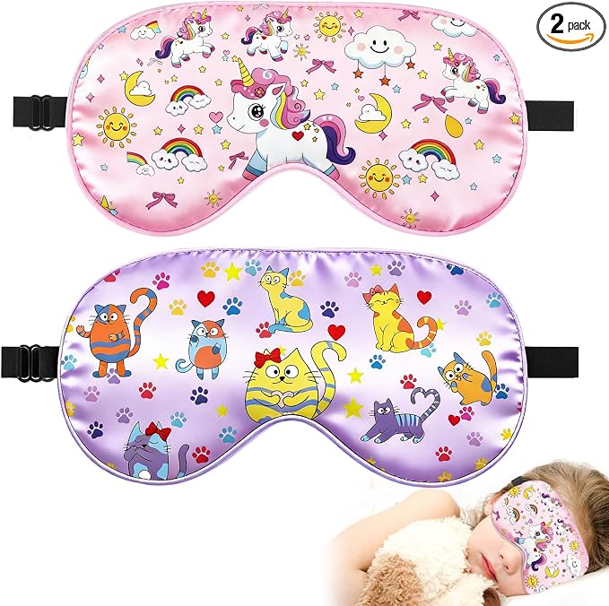 2 Pcs Sleep Mask for Kids Girls, Silk Eye Covers for Sleeping, Adjustable Strap by Unknown