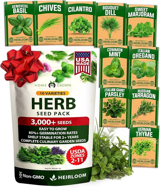 HOME GROWN 10 Herb Seeds for Planting 3, 000+ Non-GMO Heirloom Seeds | Extra by HOMEGROWN