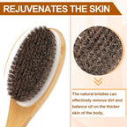 eaxun Bamboo Shower Brush with Curved Long Handle, 16.7 Inches Exfoliating Back - Image 3