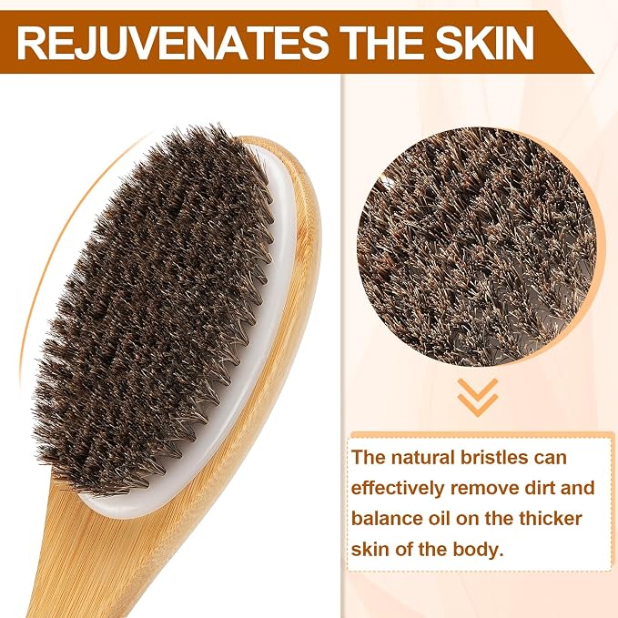 eaxun Bamboo Shower Brush with Curved Long Handle, 16.7 Inches Exfoliating Back - Image 3