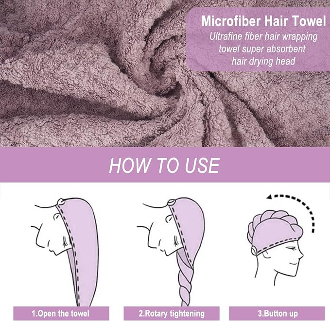 3 Pack Microfiber Hair Towel Wrap - Image 3