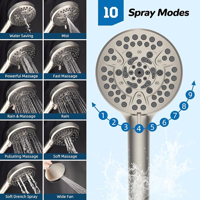 Hibbent 5-spray Dual Filtered Rainfall Shower Head Combo, High Pressure 13'' - Image 3
