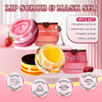 4PCS Lip Scrub and Mask Set, Cherry and Honey Pot Lip Balm, Strawberry and - Image 2