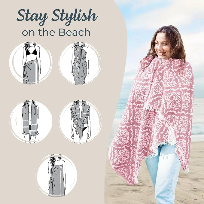 Turkish Beach Towel – 100% Cotton, Quick Dry, Lightweight, Soft Oversized Beach - Image 6