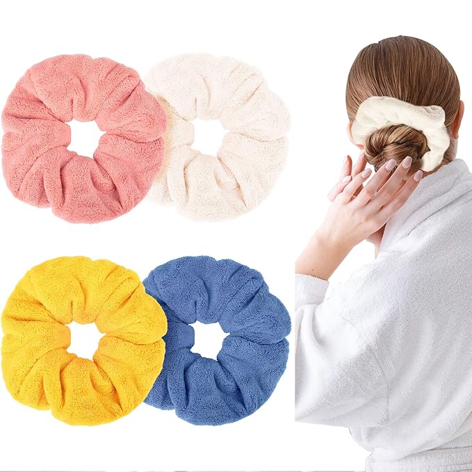 4 Pieces Large Towel Microfiber Drying Soft Scrunchies Thick Scrunchies Fuzzy by Willbond+Technology+Limited