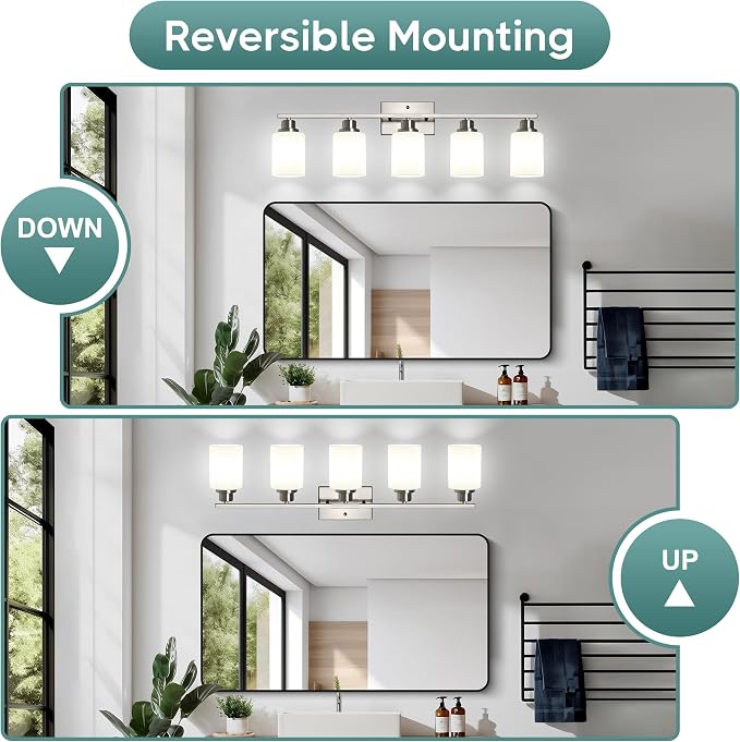 Ascher Bathroom Light Fixtures, 5-Light Vanity Light Over Mirror, Brushed - Image 3