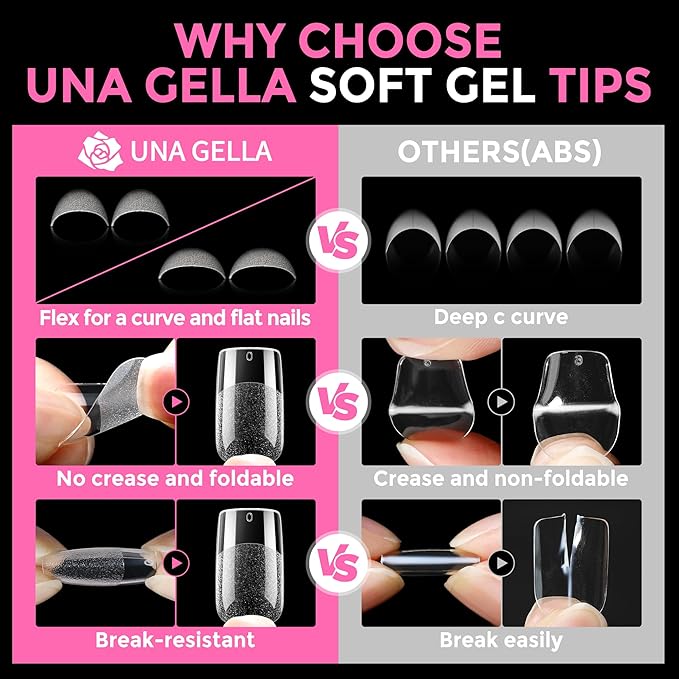 UNA GELLA Short Square Gel Nail Tips 216pcs Short Square Press on Nails - Image 6