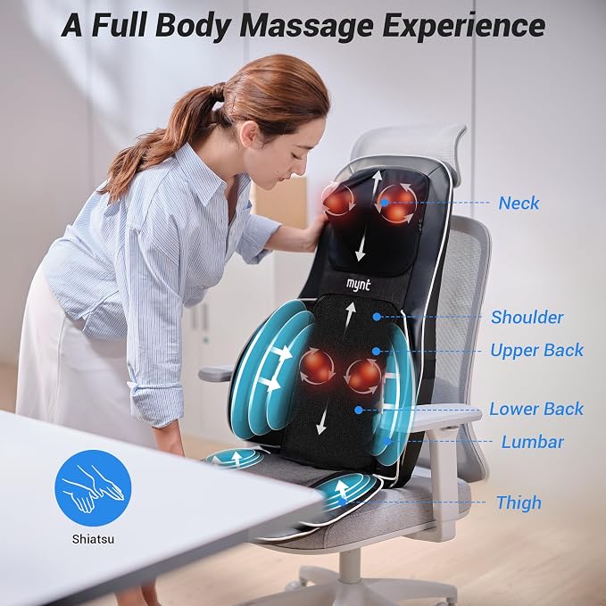Mynt Back and Neck Massager for Pain Relief Deep Tissue, 3D Shiatsu Acupressure - Image 3