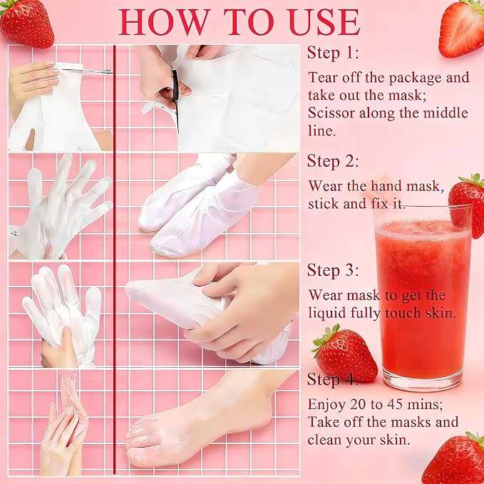 6-Pack Strawberry Nicotinamide Hand & Foot Mask - Image 8
